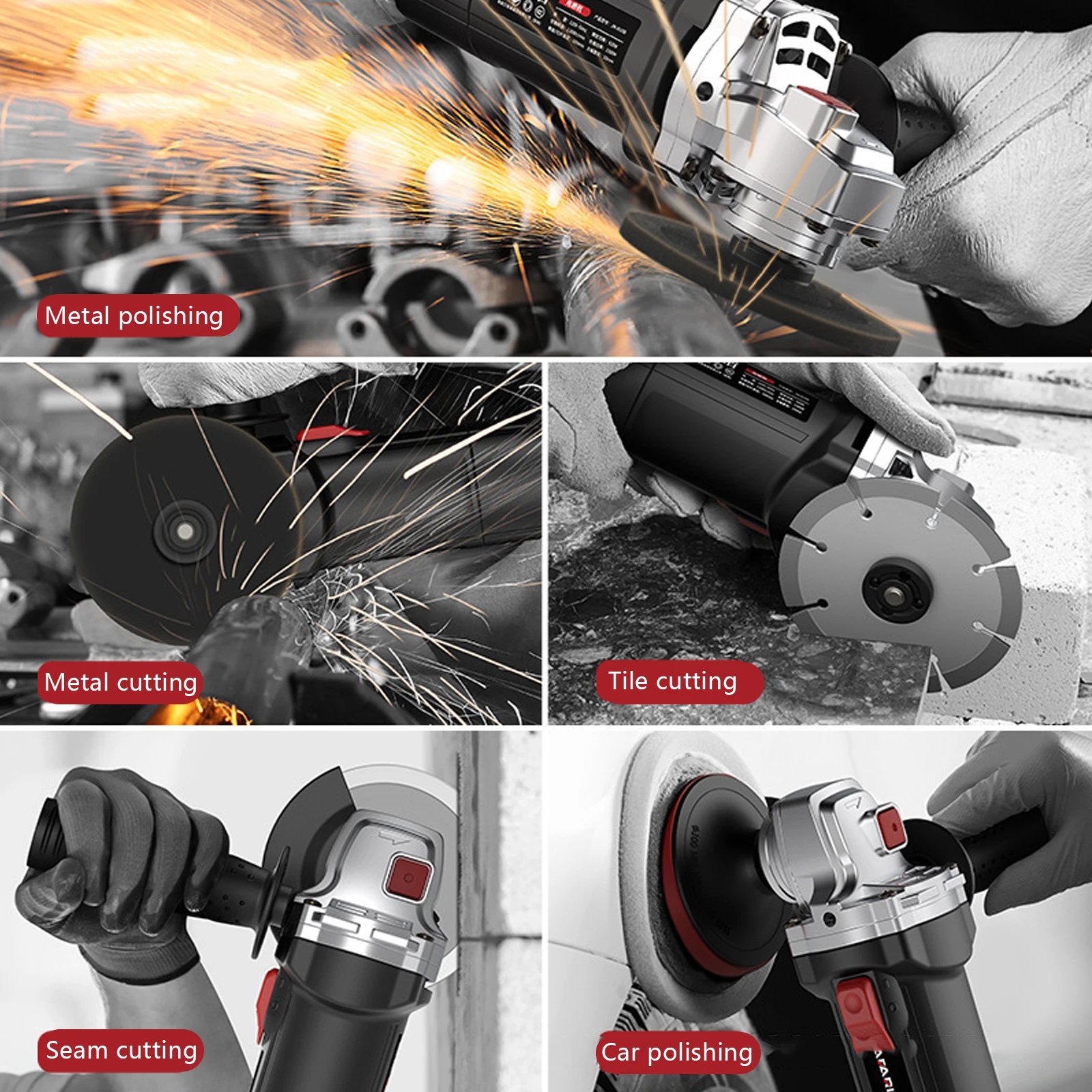 ماكينة قطع/تلميع المعادن المقواة بزاوية صناعية 220 فولت مع قابس الاتحاد الأوروبي بدون بطارية