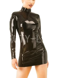 Latex Dress Mini with Zipper  high neck line natural and handmade Short Hip blouse shirt suit