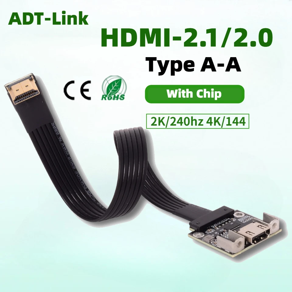 ADT-Link HDMI 2.1/2.0 Male to Female Wire A-Type Built-in Flat Extension Cable Support 2K/240hz 4K/144Hz For HDTV Video Extender