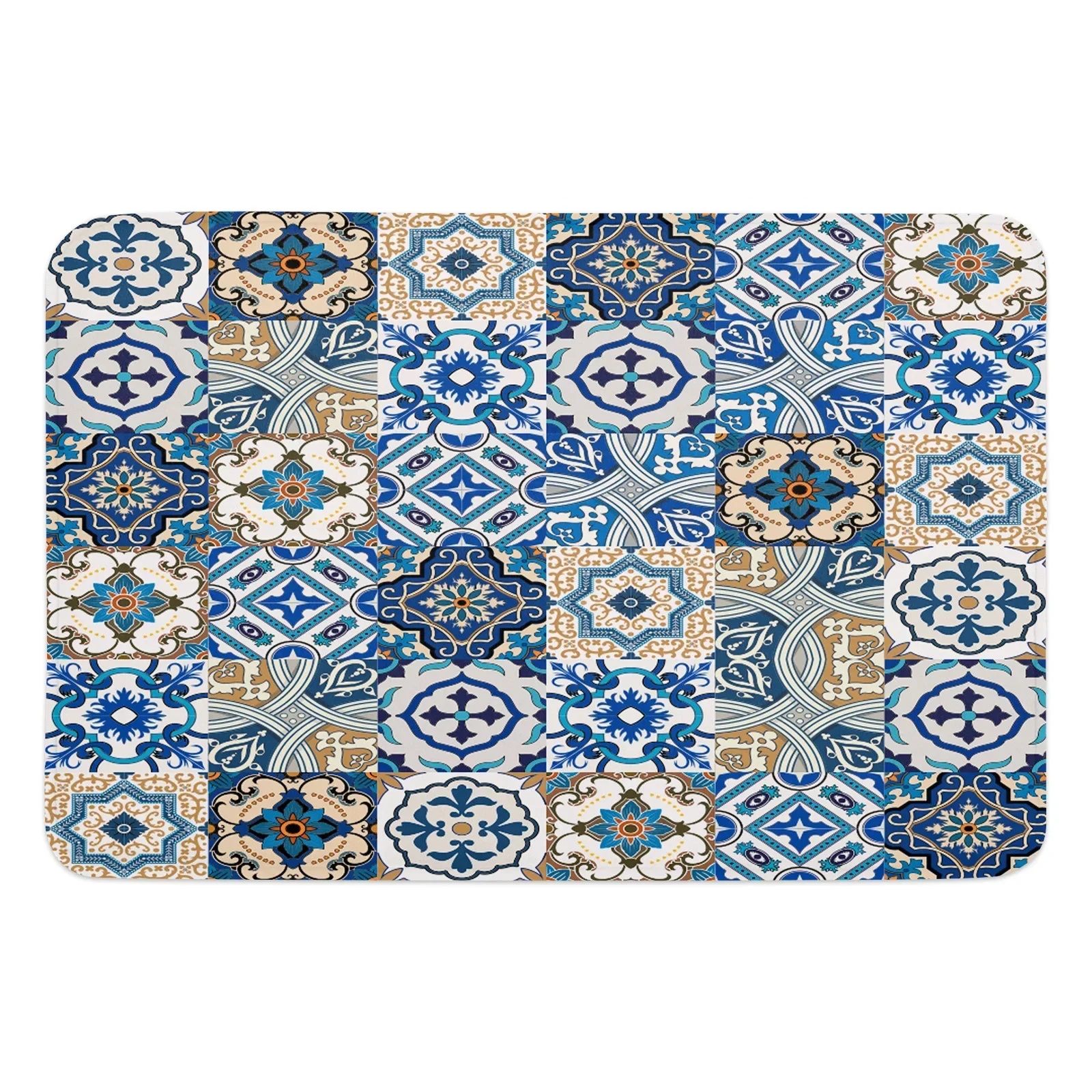 Portuguese Ethnic Flower Ceramic Tile Entrance Doormat Kitchen Mat Carpet Living Room Home Hallway Rugs Bathroom Door Mats