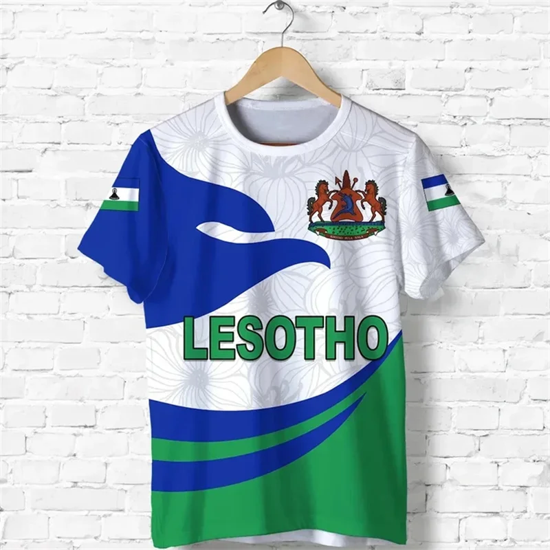 The RepublicOf Lesotho Map Flag 3D Printing T Shirt Lesotho Coat Of Arms Graphic Short Sleevs T Shirts Vintage Mens Clothing Top