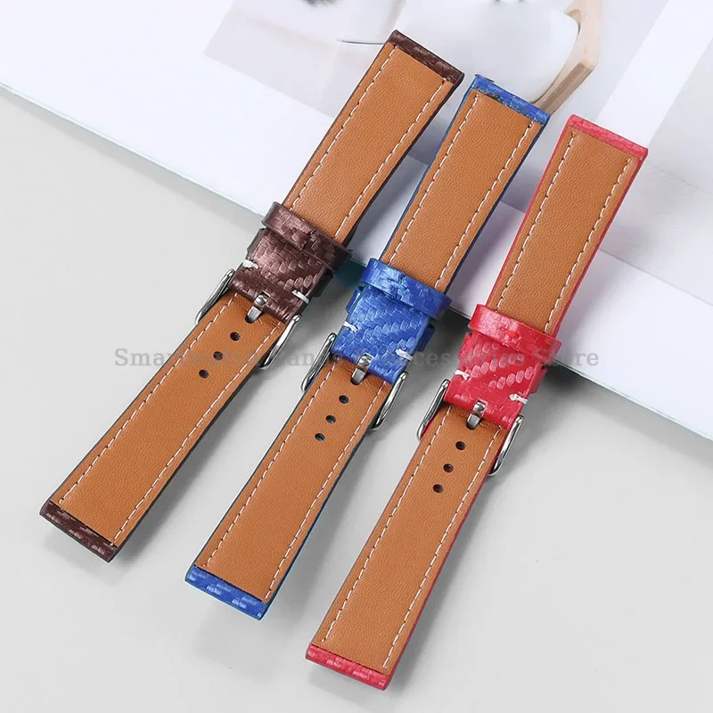 18mm 20mm 22mm 24mm Leather Watch Strap Universal Sport Wrist Band Carbon Fiber Patterned Bracelet Men Women Watch Accessories image 5