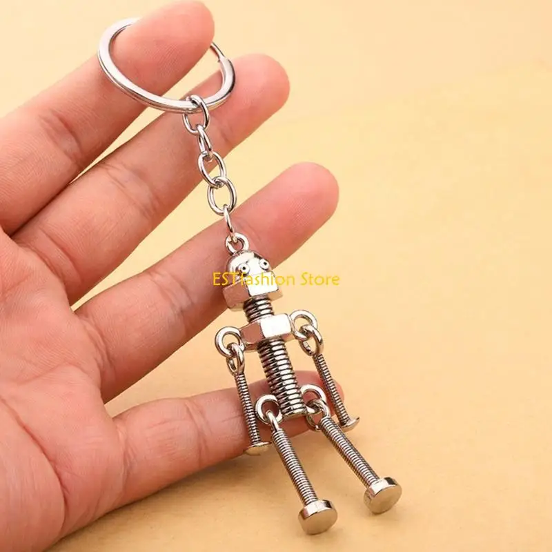 Y5GC Unique Robot Keyring Pendant Vintage Robot Keychain Movable Joint Car Holder