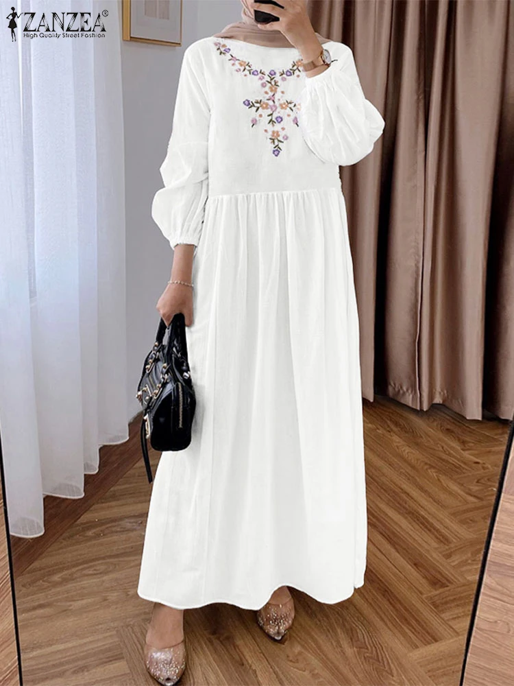 

Elegant Muslim Dresses Abaya 2025 ZANZEA IsIamic Robe Ramadan Hijab Sundress Kaftan Women Fashion Long Sleeve Embroidery Vestido