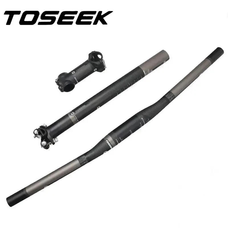 TOSEEK Matte Carbon Fiber Bicycle Mountain Handlebar Sets Handlebar + Stem + SeatPost For MTB Bike Parts