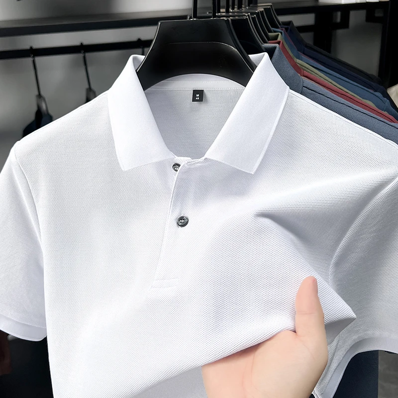 

100% Cotton Mens Polo Shirt Short Sleeve Hot Selling Breathable Lapel Summer Business Classic Office Fashion T-shirt Menswear
