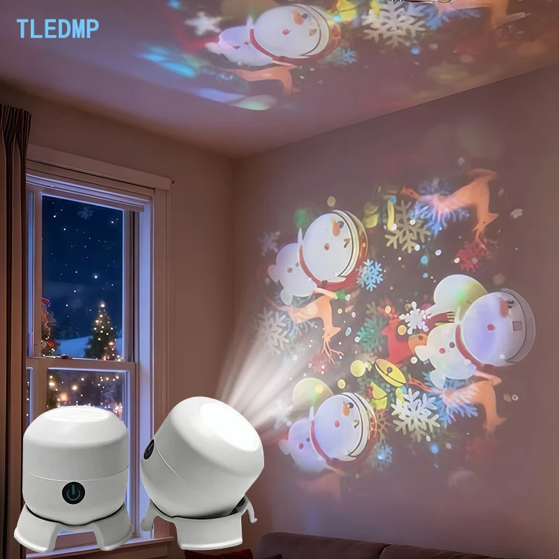 LED Projector Light 360° Rotating Dynamic Night Light Adjustable Brightness Ocean Projector Light Snowflake Pattern Projector