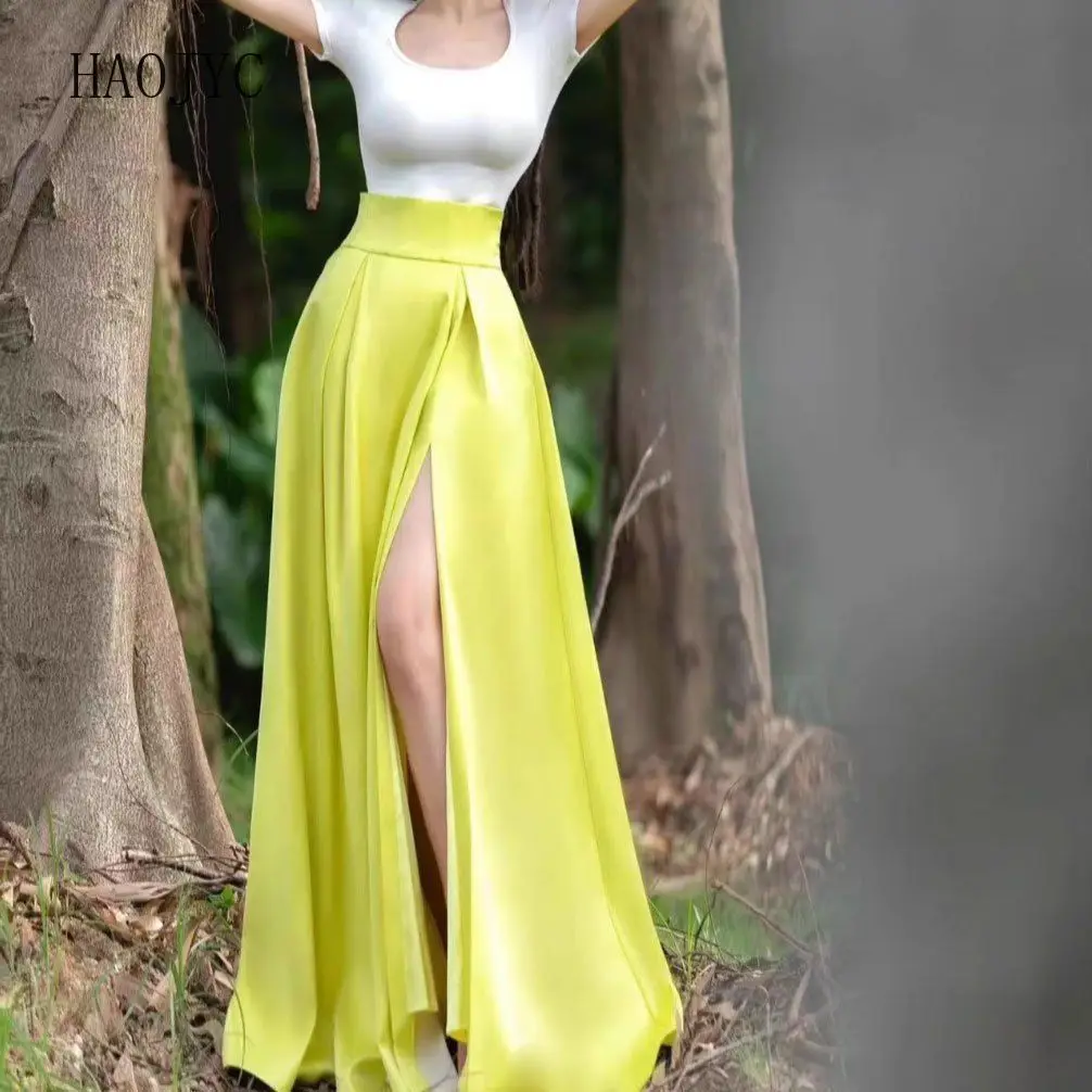 

2025 spring and autumn new fashion high-waisted skirt, celebrity long split thinness, big pendulum temperament skirt