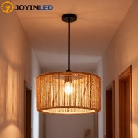 JOYINLED 40CM Handwoven Rattan Chandelier Boho Living Room Wicker Pendant Lamp Vintage Ceiling Light  for Dining Table Bedroom