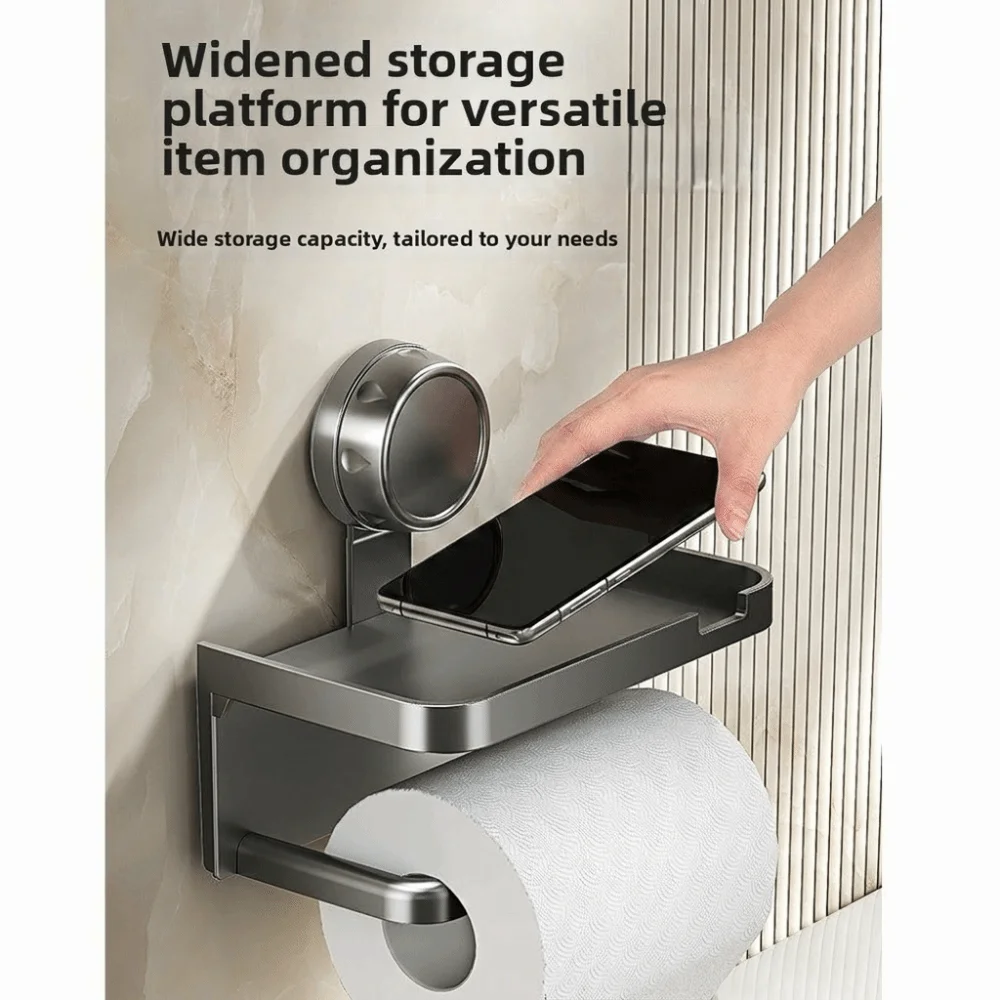 Suction Cup Bathroom Paper Holder High-Quality Multi-Functional Tissue Holder No-Drill Self Adhesive Toilet Paper Rack Home Use view 6