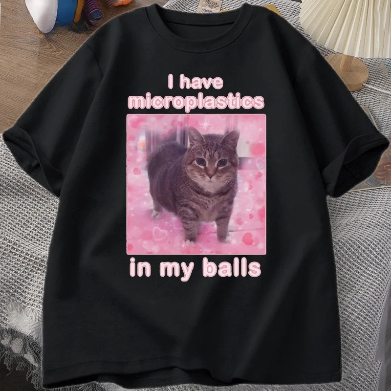 Ich habe Mikroplastik in meinen Hoden Lustiges Katzen-Meme T-Shirt für Männer und Frauen Dumm und Verrückt T-Shirt Goofy Ahh Katzen-T-Shirt Harajuku Herren-T-Shirts – Detail 4
