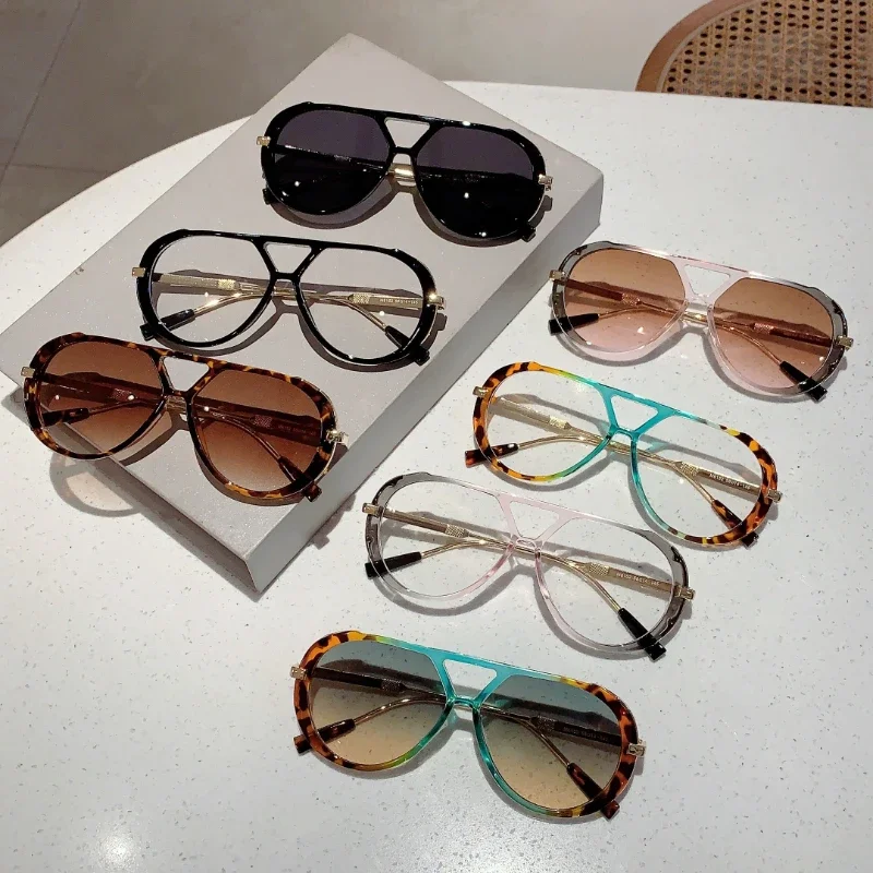 

Big Frame Vintage Pilot Sunglasses Women For Men Luxury Brand Designer Sun Glasses Popular Outdoor Punk Double Bridge Shades