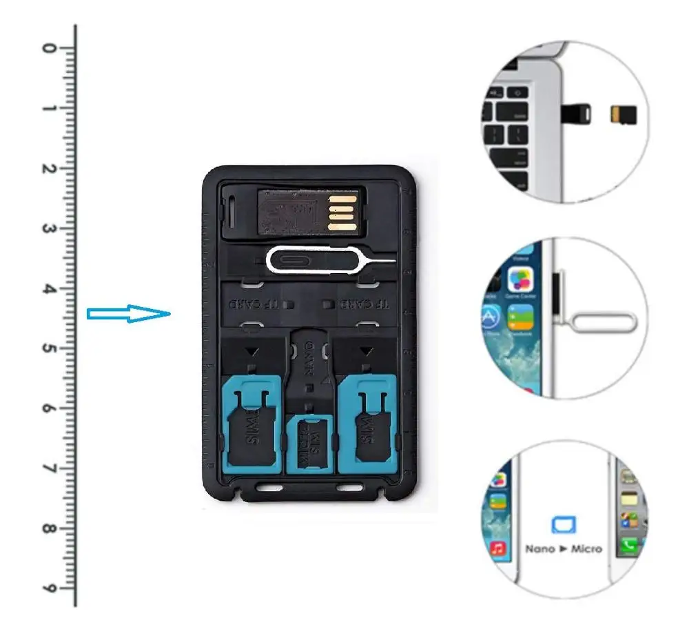 5 in 1 Universal Mini SIM Card Adapter Storage Case Kits For Nano Micro SIM Card Memory Card Holder Reader Case Cover