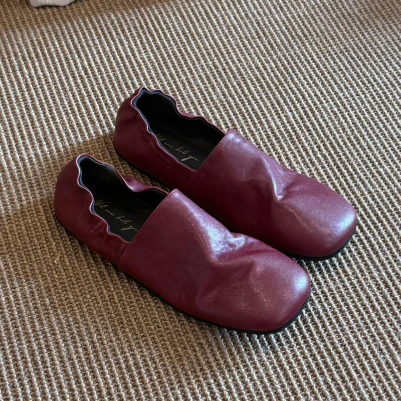 BANFANG Women's Shoes 1cm Soft Leather Elastic Lightweight Comfortable Loafers Genuine Leather Retro Casual Shoes For Woman