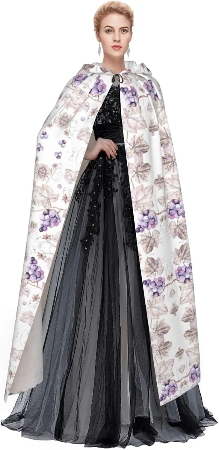 Beautiful grape leaves print Adult Hooded Cape Carnival Festival Cape Cosplay Robe Costume party Gothic Carnival view 3
