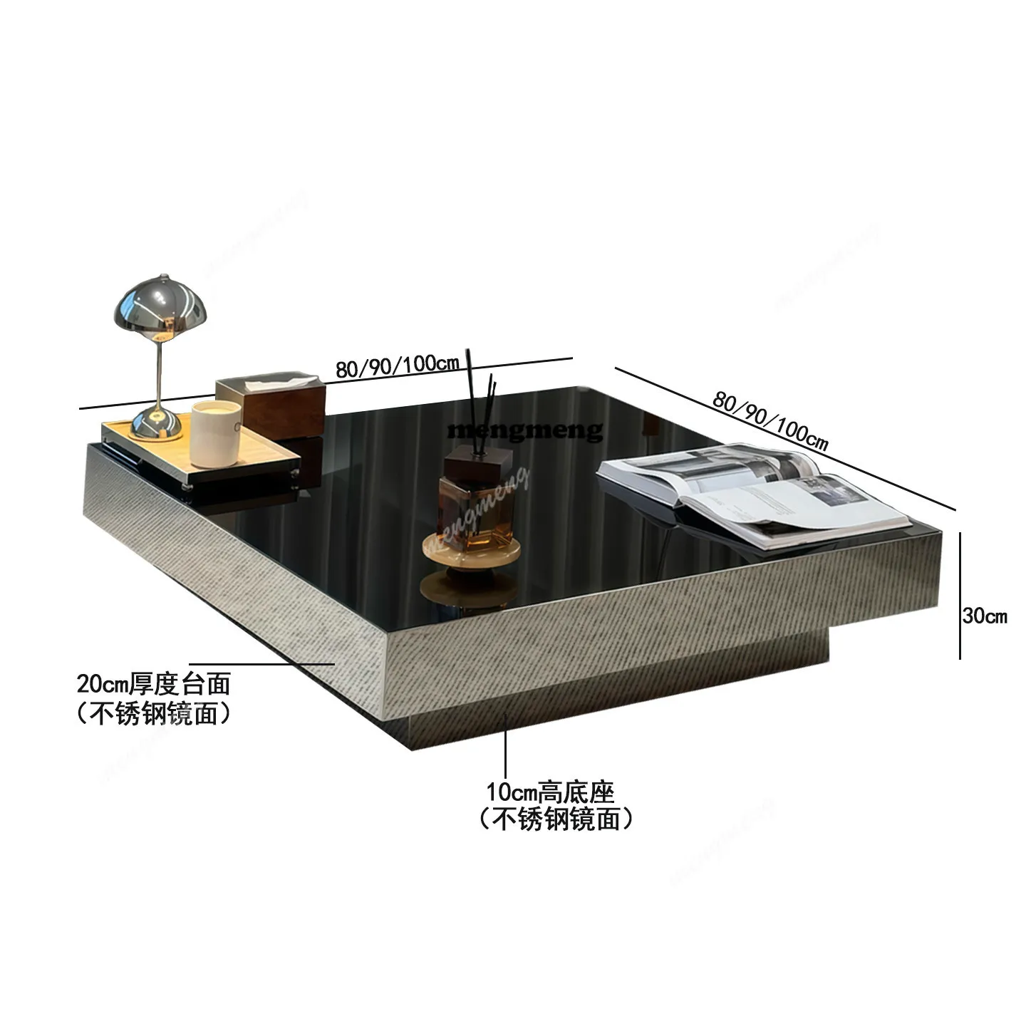 Italian minimalist stainless steel mirror coffee table silver light luxury square tea table living room hotel high sense