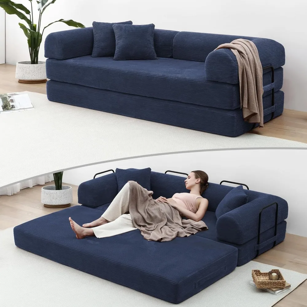 

Sofa - 79'' Convertible Sofa Bed, Boneless Couch in a Box, Modular Corduroy Foldable Sleeper Sofa with 2 Pillows, Lo