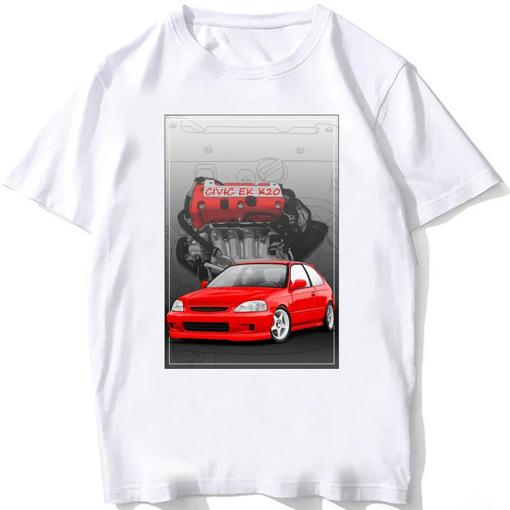 Summer Men Short Sleeve Hip Hop Boy Casual White Tees Civic Type R EG6 Car Sport Tops Civic EK Hatch With A D16 Classic T-Shirt