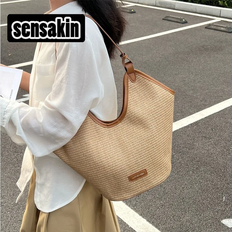 

2025 New Straw Tote Bag - Summer Essential Beach Style, Large-Capacity, High-Value Armpit/Commute Use