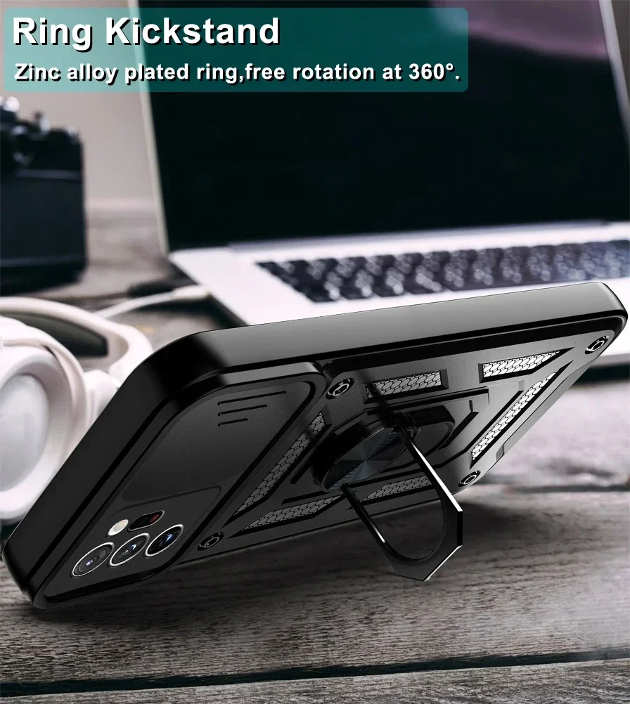 Sliding Window Camera Protection Case For Xiaomi Redmi Note 10 Armor Magnet Ring Holder TPU Cover For Xiaomi Redmi Note 10 Pro