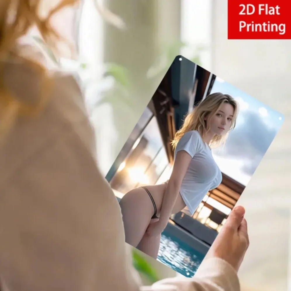 Plano 2D, arte de pared de Metal Vintage, mujer rubia, cartel de piscina, decoración de hierro para interiores y exteriores