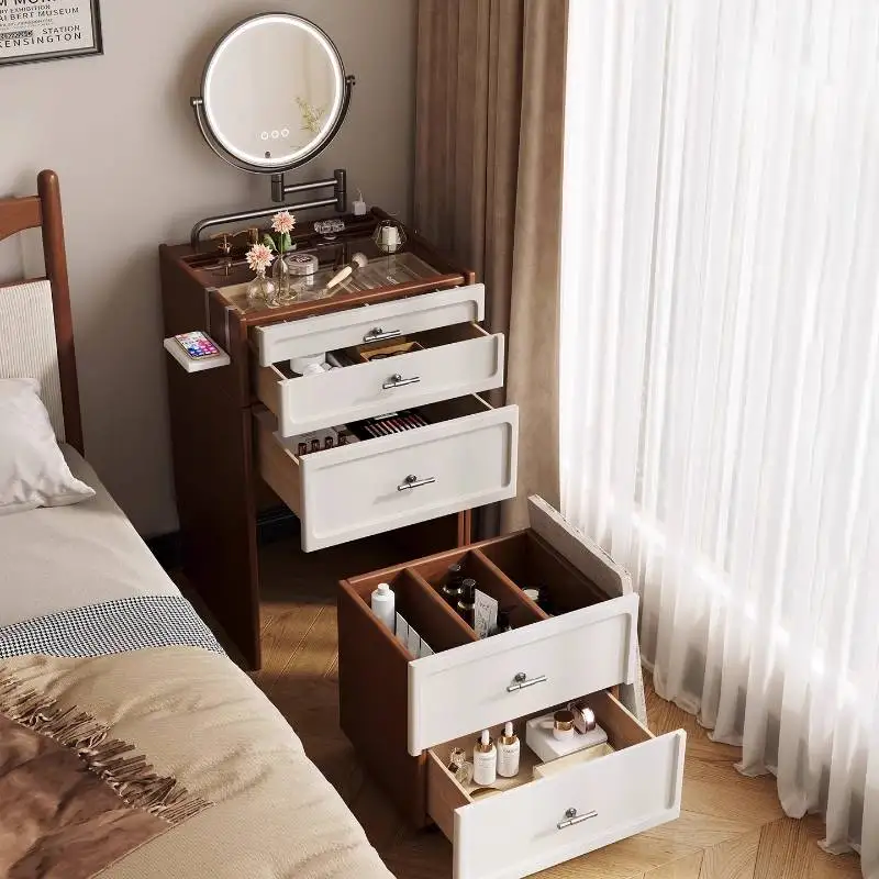 خزانة صغيرة مطلية على الصدر، طاولة بجانب السرير، غرفة نوم فاخرة، شقة صغيرة، طاولة مكياج من الخشب الصلب، طاولة مكياج