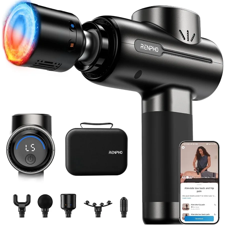 

Портативный ударный массажер для мышц с тепловой и холодной терапией для облегчения глубоких тканей Идеально подходит для домашнего спортзала, путешествий и восстановления