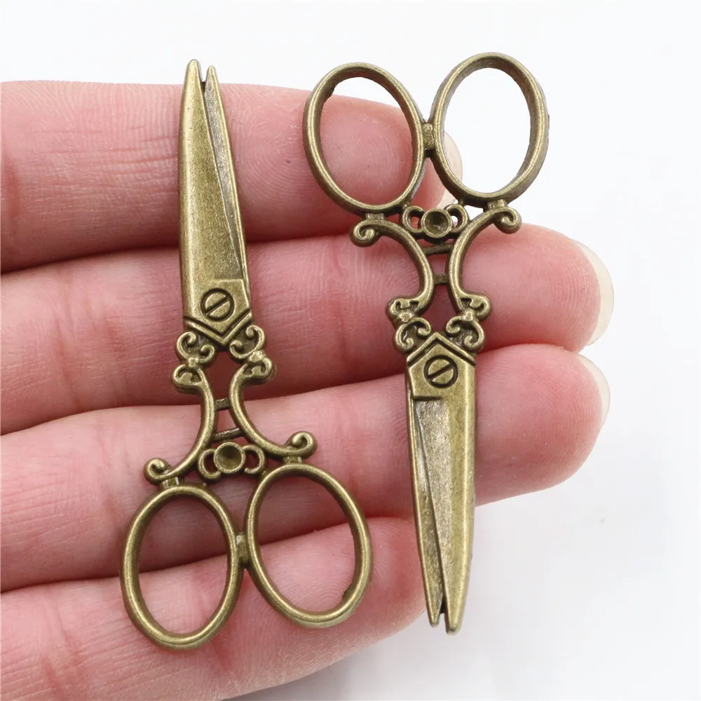 60x25mm 6pcs Antique Bronze and Antique Silver Plated Scissors Handmade Charms Pendant:DIY for bracelet necklace - view 2
