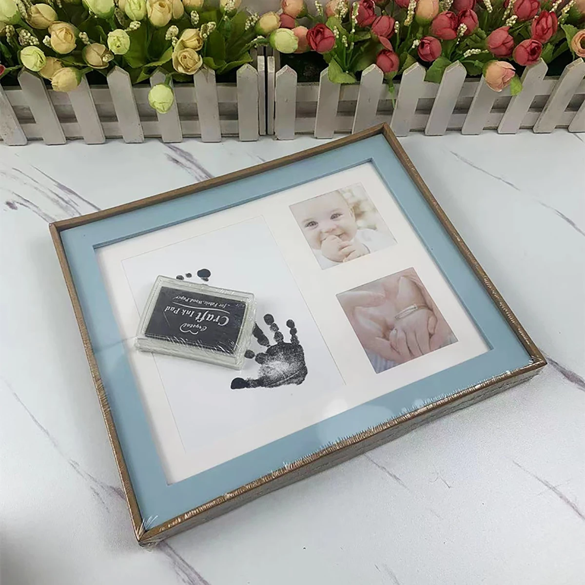 1PC Hand-foot print clay photo frame PP plastic creative baby growth record photo frame