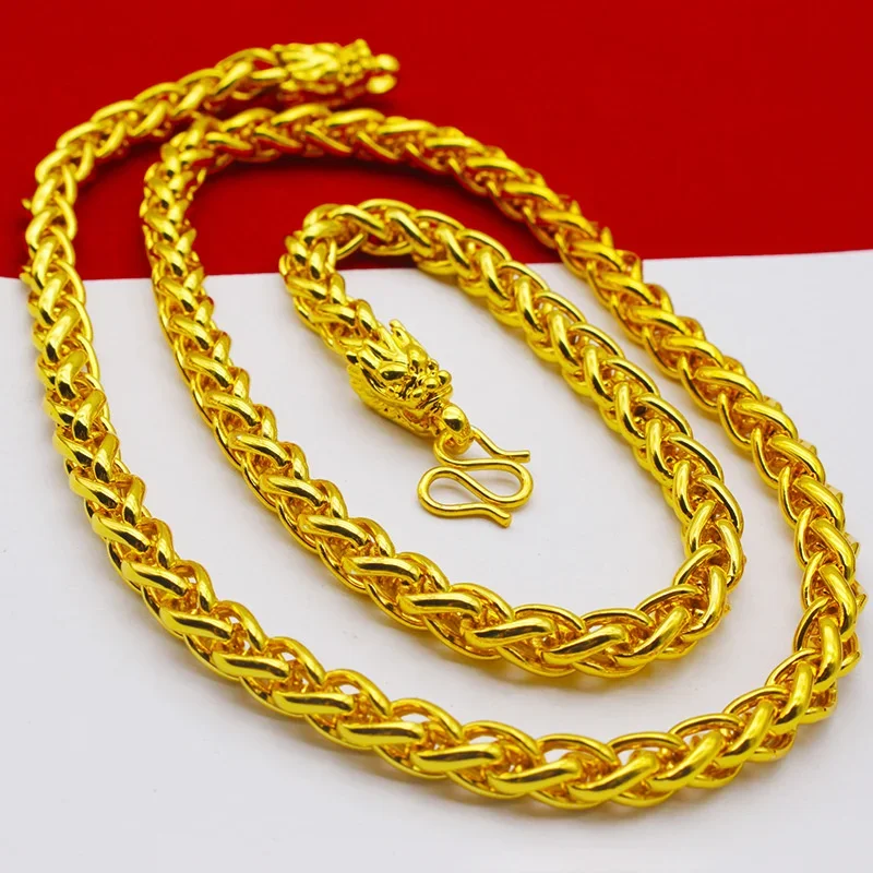 AU999 عقد ذهب شخصية جديدة كبيرة سميكة رئيس سلسلة نقل رجالي 24K نقية 60 سنتيمتر مجوهرات الاستبداد موضة الرقبة ornaValen