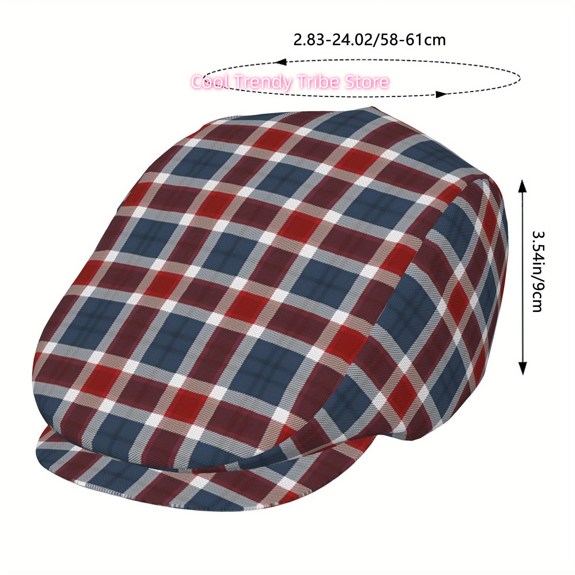 1pc Trichromatic Check Classic Full Face Print Beret Fashion Newsboy Cap Unisex Golf Cap Outdoor Sports Leisure Activities Forma