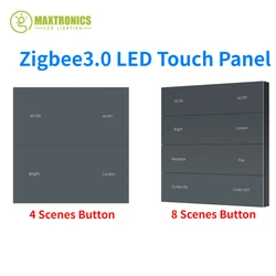 Smart 100-240VAC 4/8 Button Wall Mounted Touch Panel Zigbee 3.0 Dimmer Switch Through Tuya APP Has Scene Recall For LED Lights