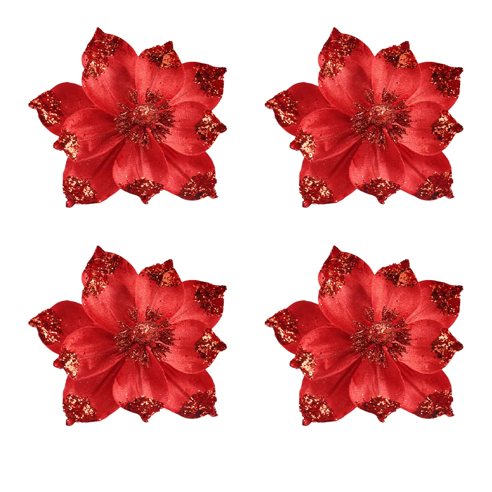 

12 шт. рождественские головки искусственных цветов для праздничной елки, украшения «сделай сам» с блестящим покрытием для долговечного праздничного дисплея