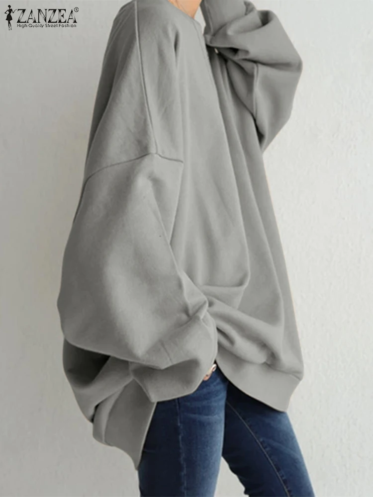 ZANZEA Herbst 2025, Damen-Sweatshirt mit Fleece-Futter, übergroß, locker, langärmelig, O-Ausschnitt, lässig, einfarbig, Pullover, Tops, Streetwear