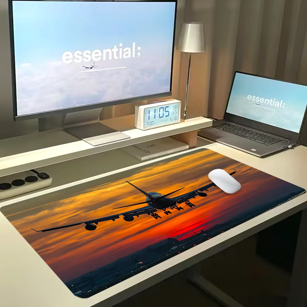 Large Airplane Gaming Mouse Pad Sunset Design Desk Mat Large Keyboard Pad With Non-Slip Rubber Base Stitched Edge Deskpad