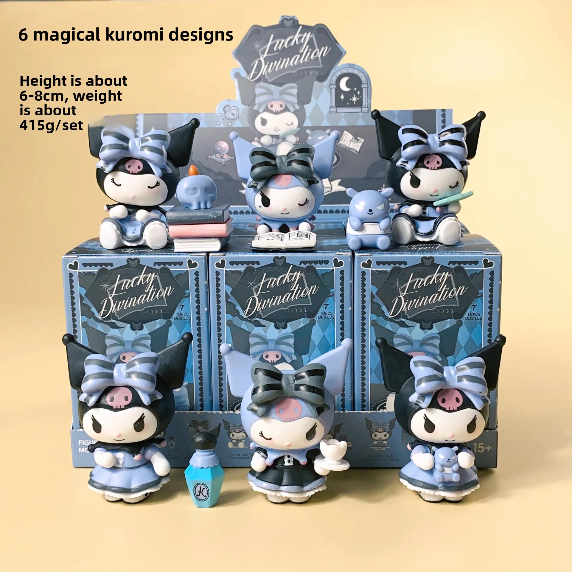 6개 세트 산리오 쿠로미 블라인드 박스 행운의 점술 시리즈 액션 피규어 인형 컬렉션 귀여운 애니메이션 모델 서프라이즈 장난감 선물