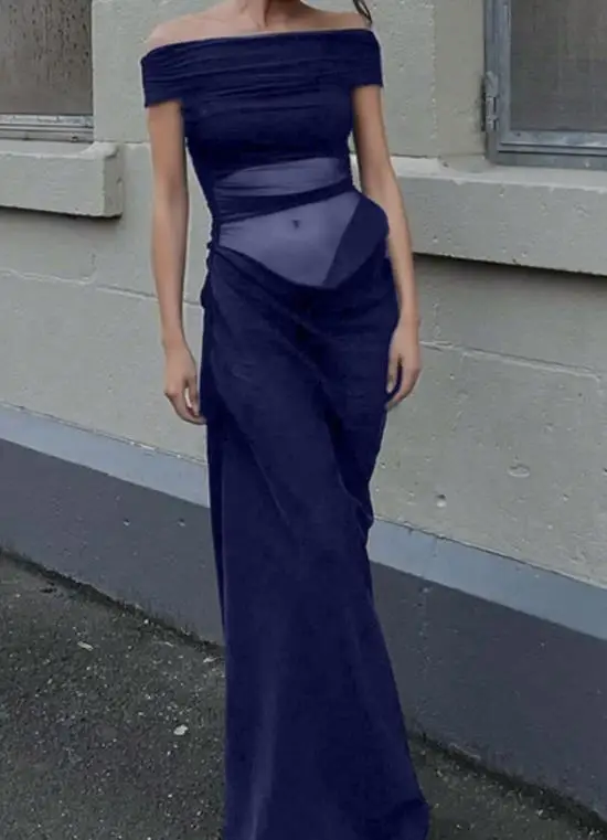 

2025 Summer New Women's Fashion Elegant Evening Dress Strapless One Shoulder Solid Color Tight Waist Skirt Dress