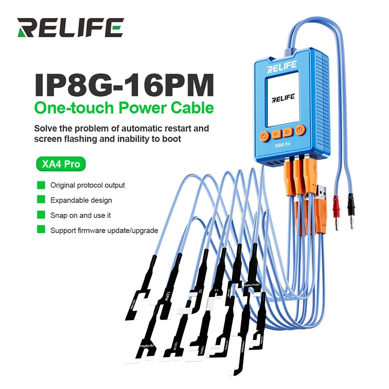 كابل طاقة RELIFE XA4 Pro بلمسة واحدة USB + Type-C، شاشة عالية الدقة 2 بوصة، تخزين البيانات وتشغيل دعم أدوات إصلاح IP8G-16PM