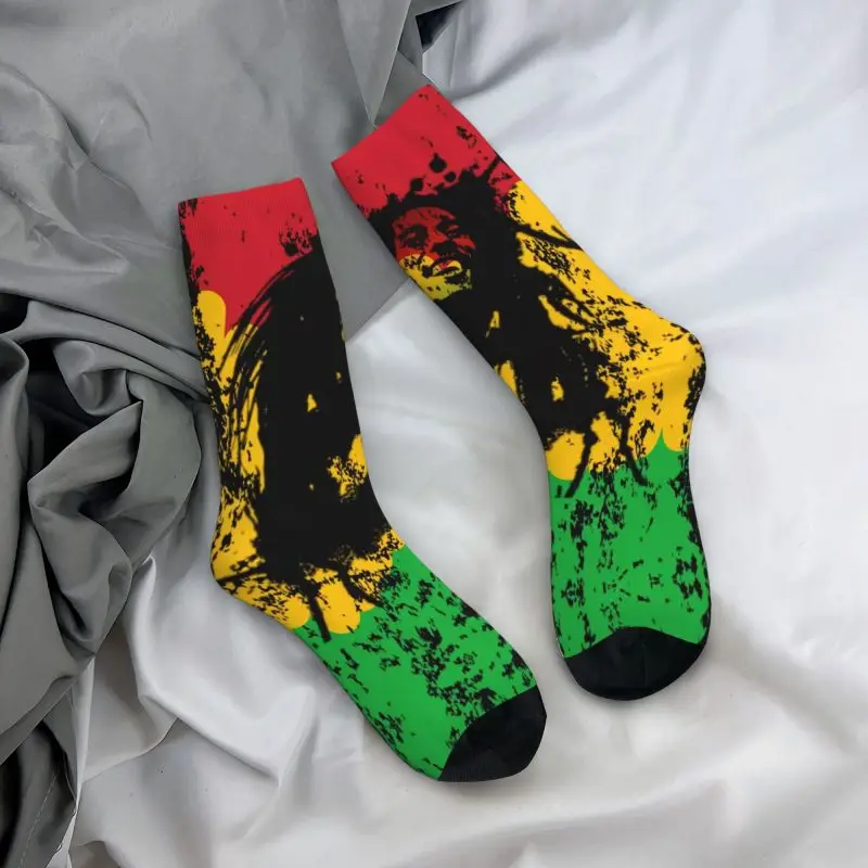 록 음악가 밥 말리 남성 크루 양말, 남녀공용 재미있는 3D 인쇄, 자메이카 레게 가수 원피스 양말