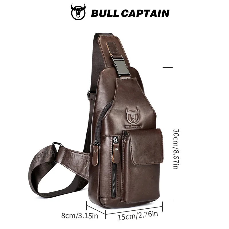 Retro men's real leather single-shoulder cross-body chest bag cowhine leather front satchel lock zipper 8 