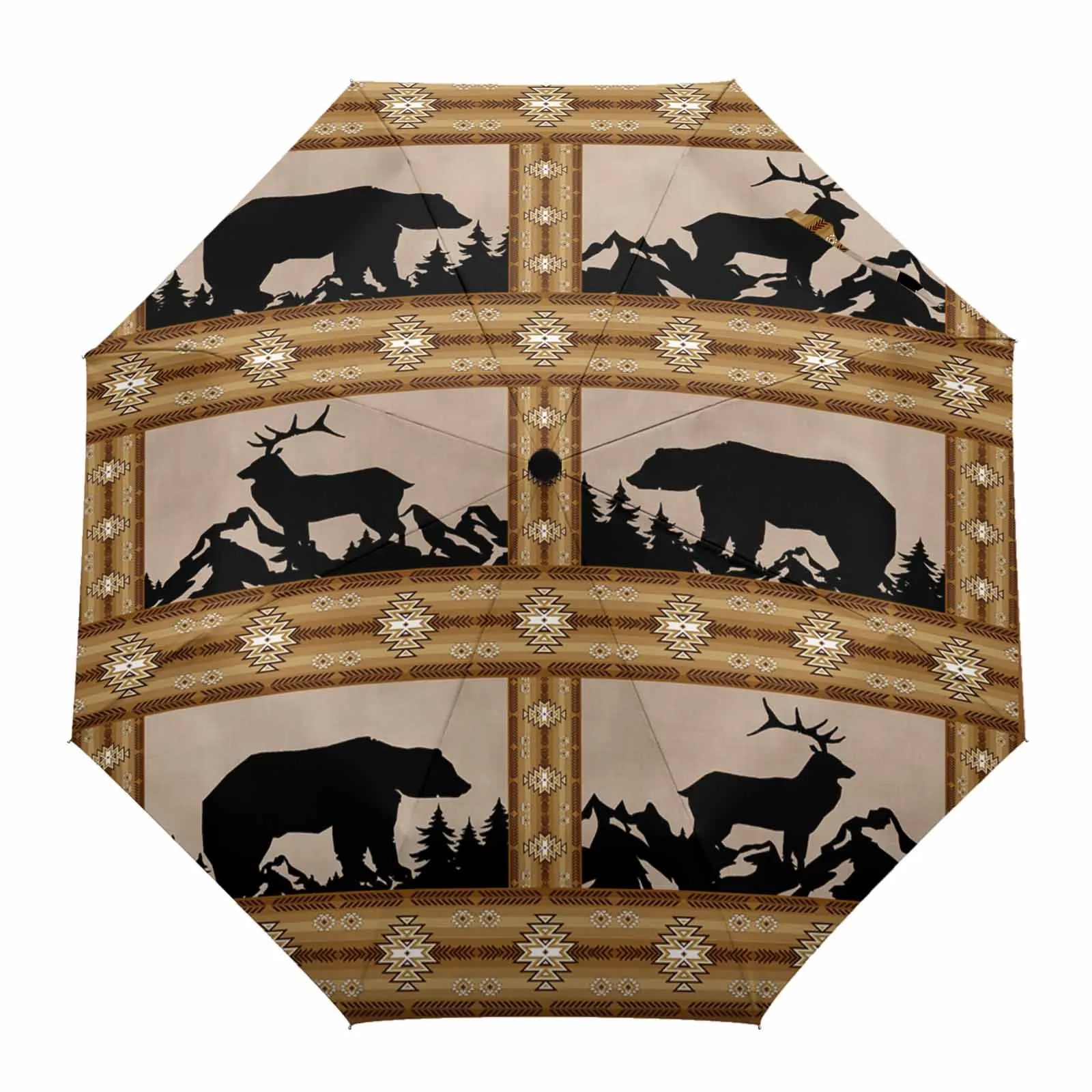 Geometric Pattern Of Bear Deer Flower Automatic Umbrella for Rain Foldable Parasol Umbrella Eight strand Outdoor Umbrellas