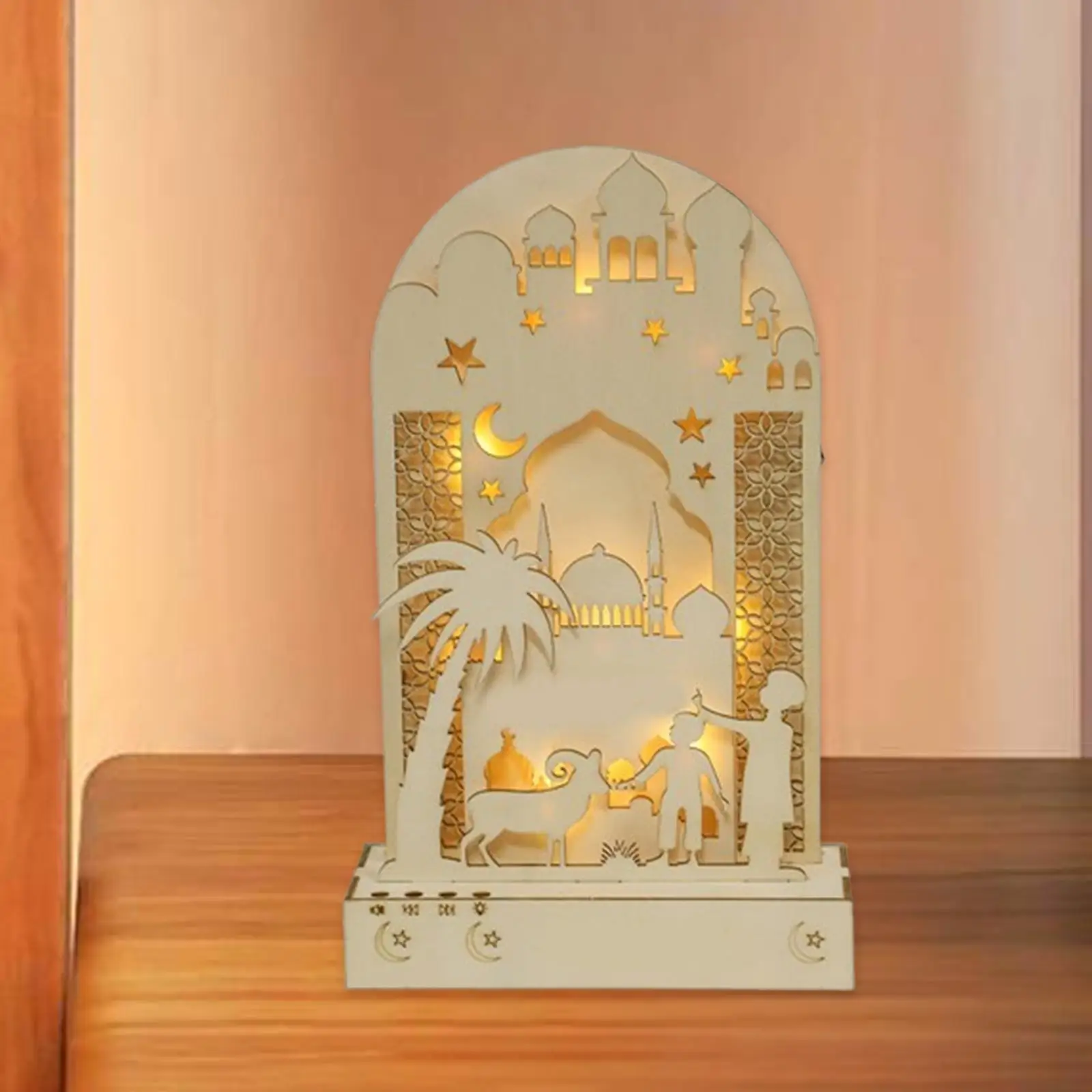 Eid Mubarak de madeira LED luz presente decoração Eid Mubarak para quarto de cabeceira