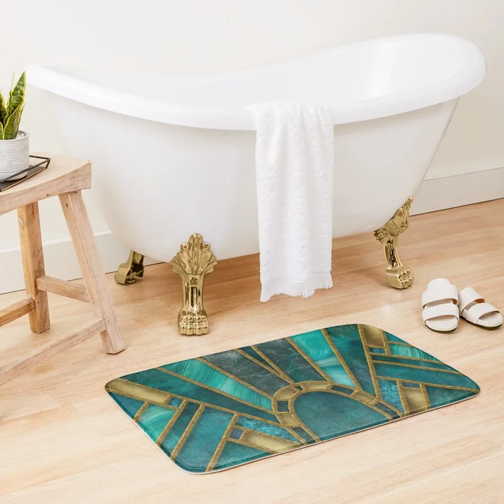 

Elegant Stained Glass Art Deco Window With Marble And Gemstone Bath Mat Hallways Kit Bathroom Mat