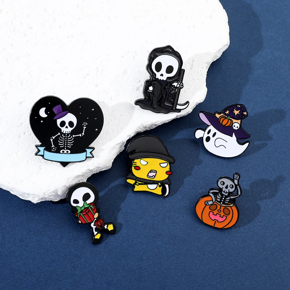 1 Set Cartoon Funny Halloween Brooch Skull Cute Ghost Pumpkin Metal Badge Alloy Bag Accessory Pin Cute Personalized Gifts Y2k