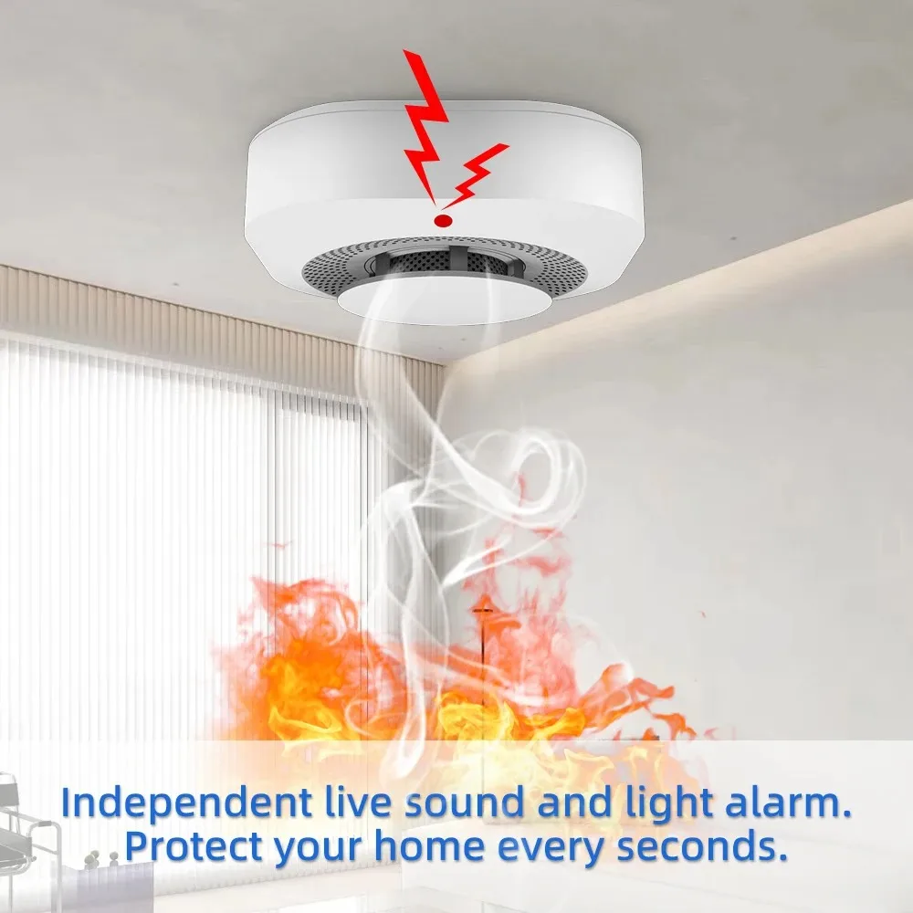 Independent Smoke Detector Sensor Fire Alarm System For Home Office Security Smoke Alarm Fire Protection Battery Powered