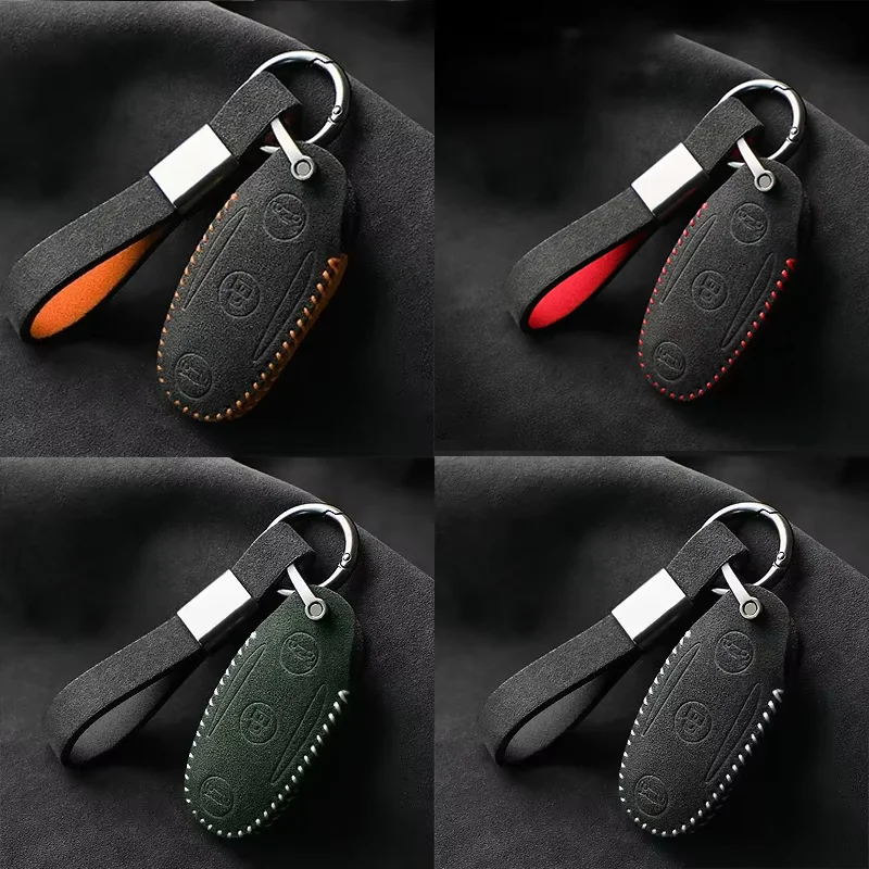 

Top Suede Leather For Tesla Key Fob Model 3 S Model Y X 2019-2023 Car Key Case Shell Cover KeyChains Keyring Auto Accessories