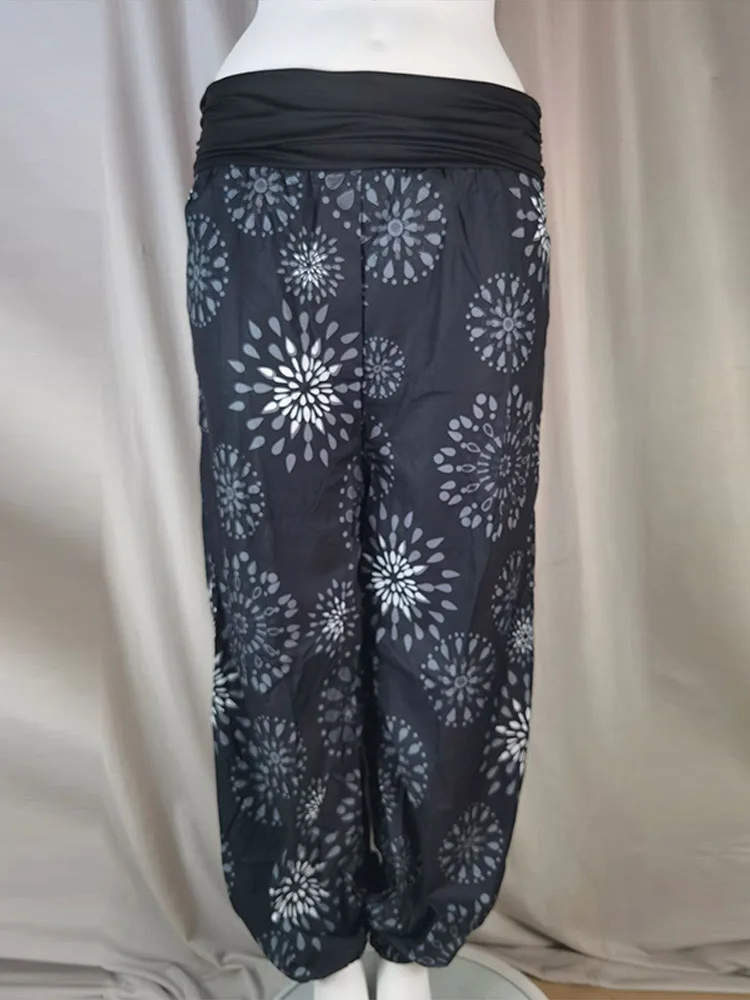 Women's Pants Floral Printed Patchwork Pleaded Harem Pants Bohemian Female High Waist Wide Leg Trousers Casual Ladies Streetwear
