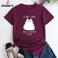 JFUNCY Oversized T-shirt Women's Tee Female Short Sleeve Top Women Summer Tshirt Cute Cat Printed Graphic T Shirts Woman Clothes