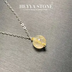 HEYYA STONE Natural Gold Rutilated Quartz Pendant Necklace For Women Stainless steel Simple Fine Jewelry Gemstone Classic Style
