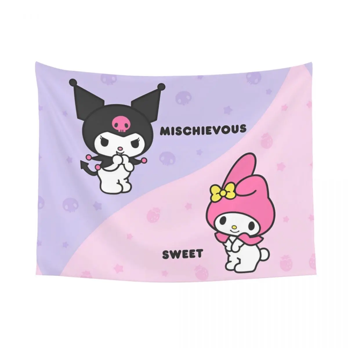 

Official Mischievous Kuromi Sweet Melody Tapestry Wall Hanging Hippie Fabric Tapestry Art Decoration Dorm Decor 95x73cm